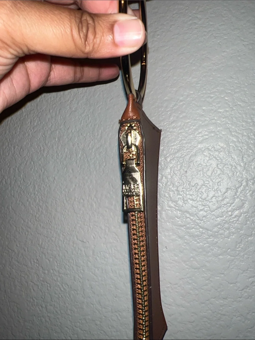 Marc New York Tan Leather Zip Card Holder Key Ring